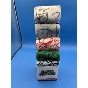 Super Mario Novelty Adult Crew Socks Unisex OSFM Mario Luigi Mushroom New 5pr